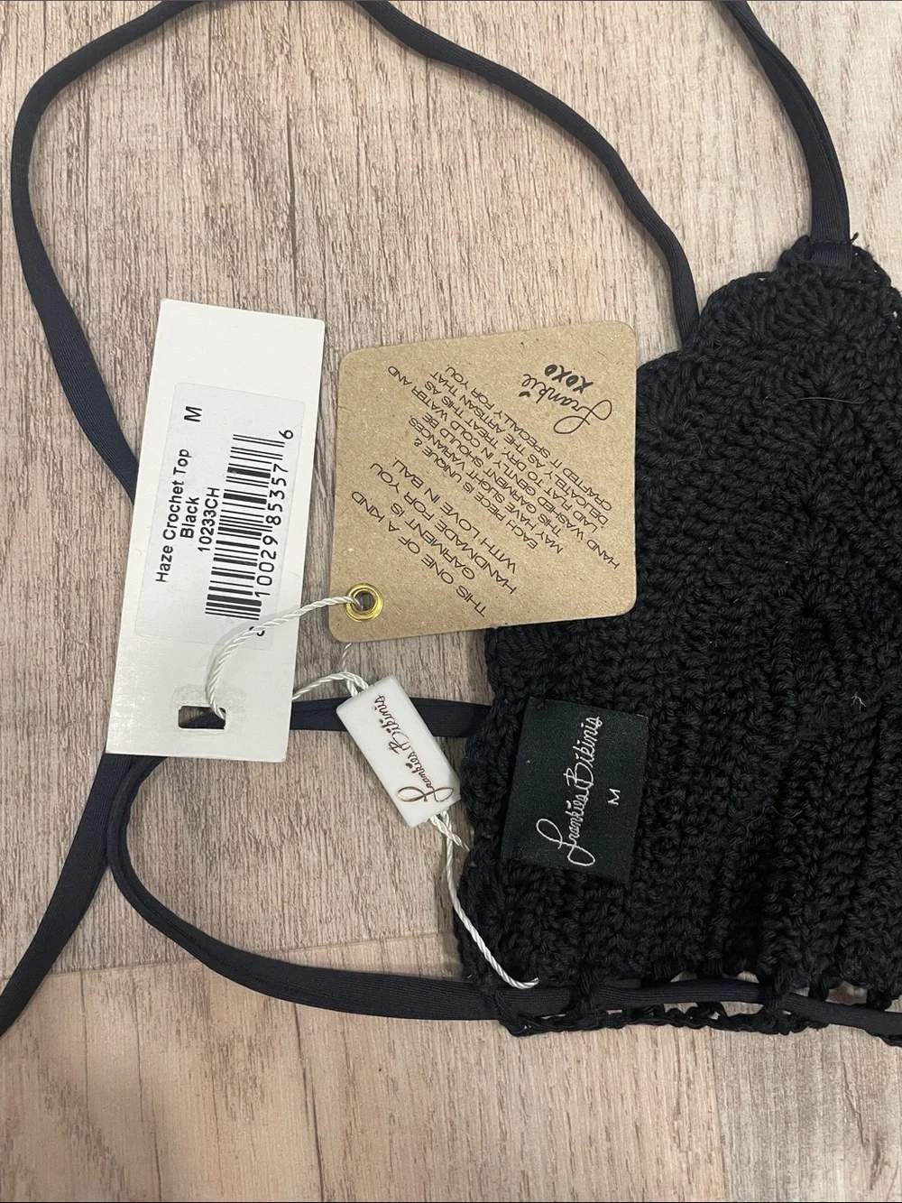 Frankie's Bikinis Black Crochet Triangle Bandeau Top